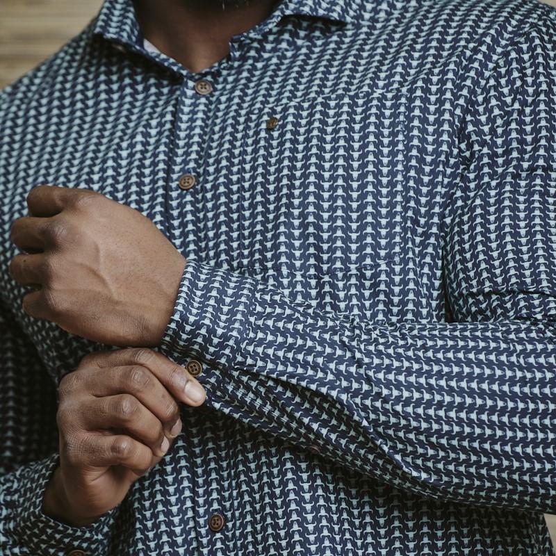 Geo Skull Slim Fit Long Sleeve Shirt - Midnight