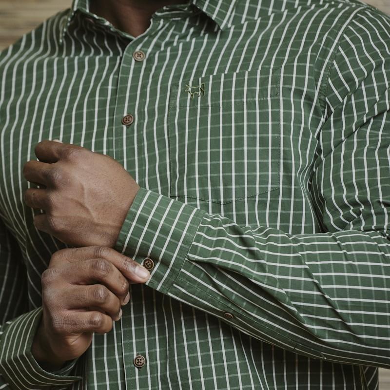Forest Modern Gingham Muscle Fit Long Sleeve Shirt - Forest
