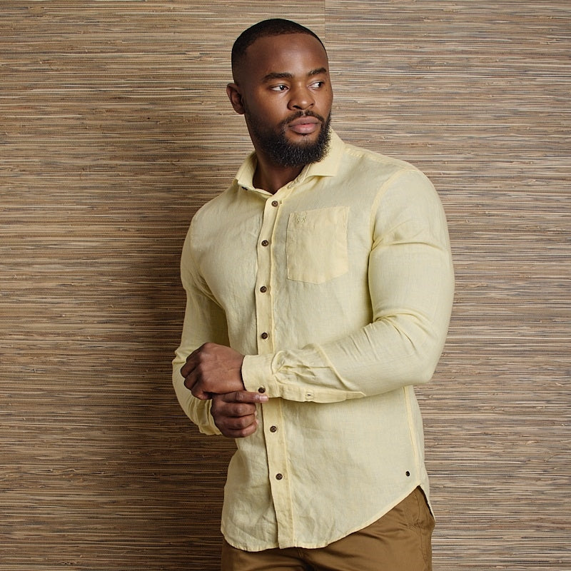 Endless Horizons Linen Slim Fit LS Shirt - Acacia