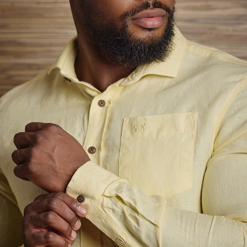Endless Horizons Linen Slim Fit LS Shirt - Acacia