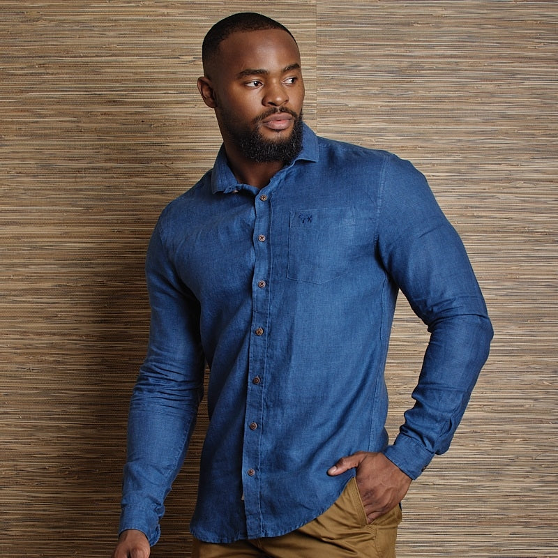 Endless Horizons Linen Slim Fit LS Shirt - Marine
