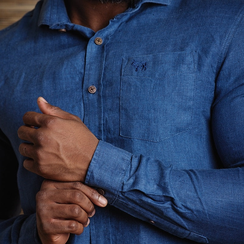 Endless Horizons Linen Slim Fit LS Shirt - Marine