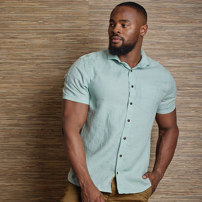Endless Horizons Linen Slim Fit SS SF Shirt - Mint