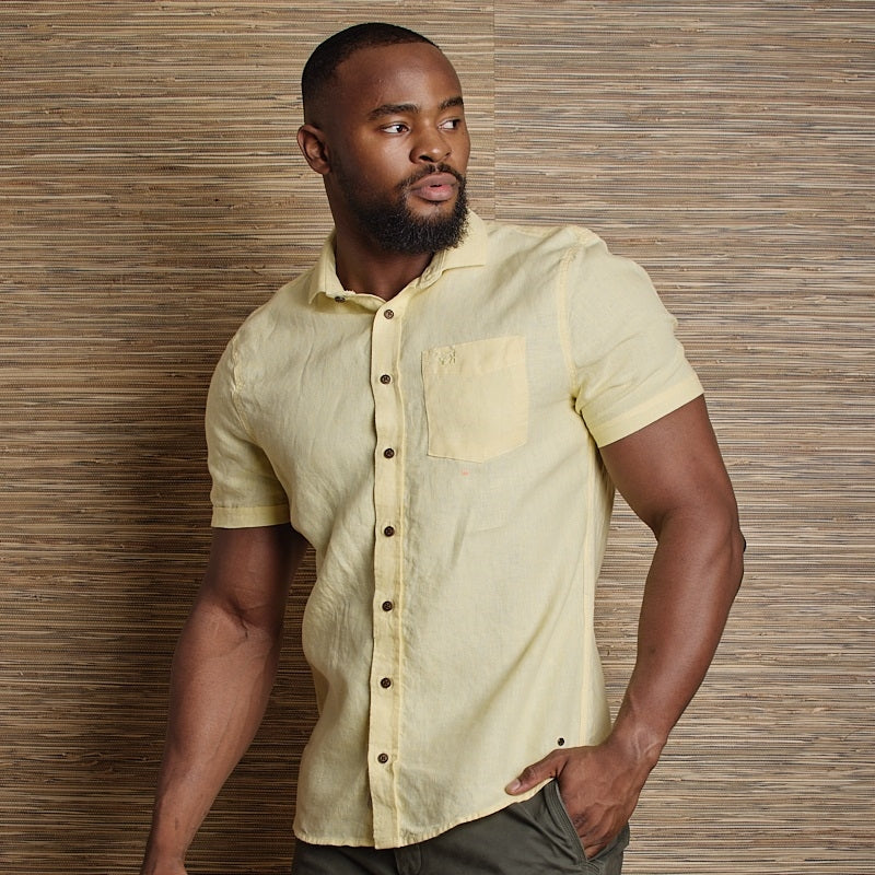 Endless Horizons Linen Slim Fit SS SF Shirt - Acacia