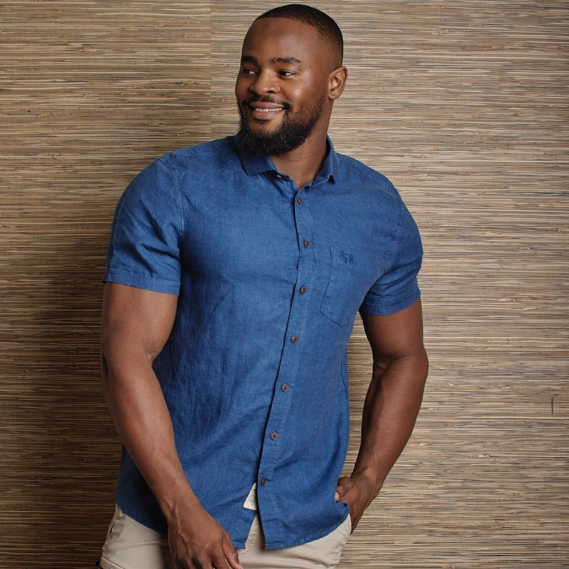Endless Horizons Linen Slim Fit SS SF Shirt - Marine