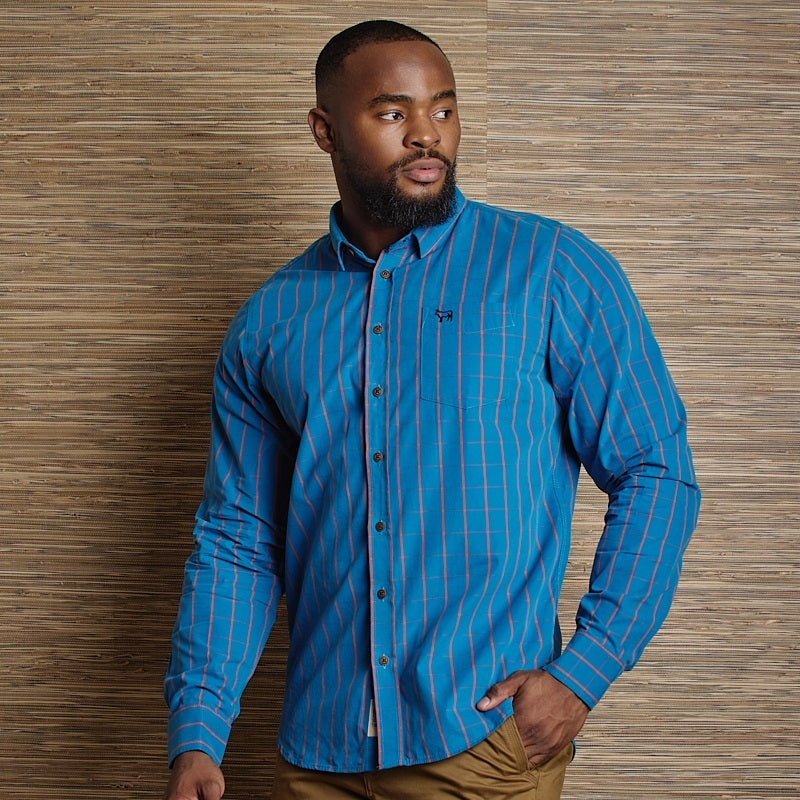 Atlantic Ocean Check Muscle Fit LS Shirt - Aqua