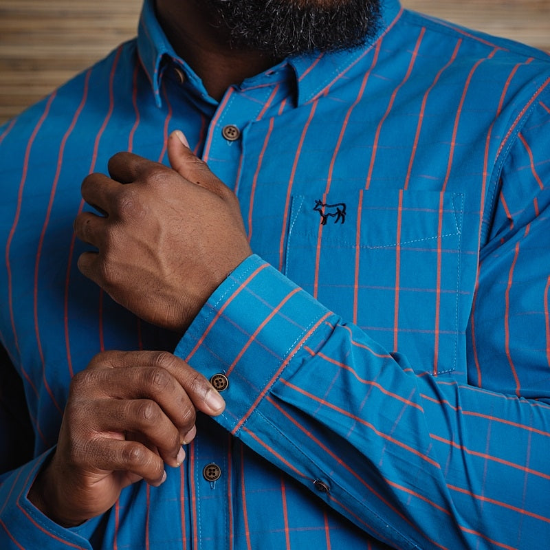 Atlantic Ocean Check Muscle Fit LS Shirt - Aqua