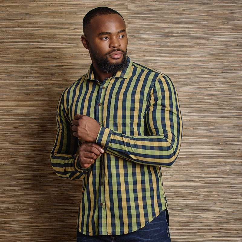 Open Ocean Gingham Slim Fit LS Shirt - Moss