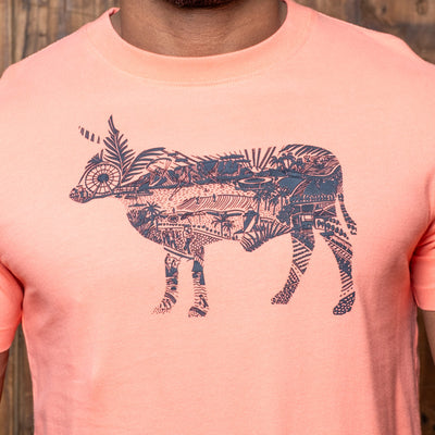 African Summer Doodle Nguni Crew Tee Coral