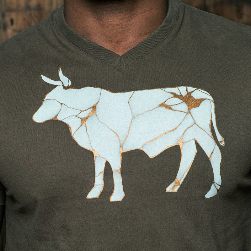 Luxe Crackle Nguni V-Neck Tee Fatigue