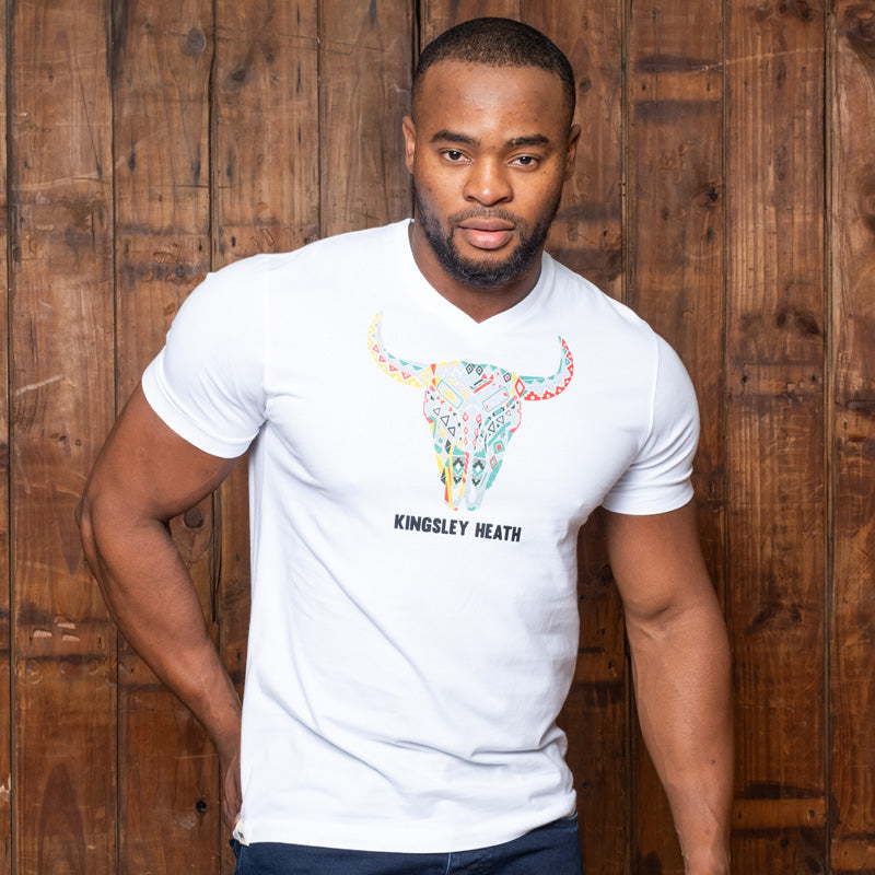 Summer Ndebele Skull V-Neck Tee Pelican