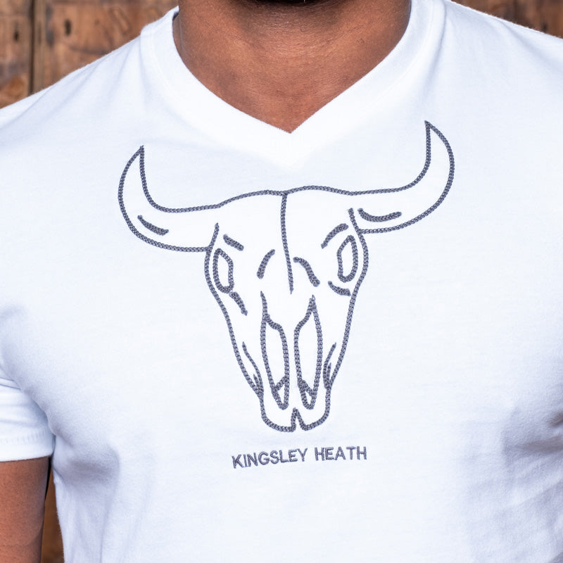 Chainstitch Skull V-Neck Tee Pelican