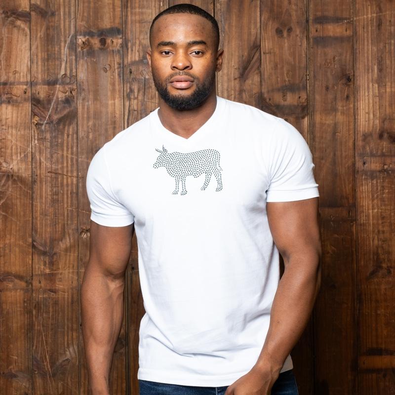 Studded Nguni V-Neck Tee - Pelican