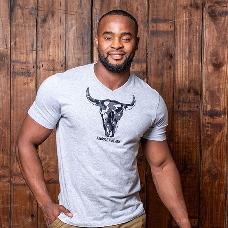 Textured Skull V-Neck Tee - Vervet