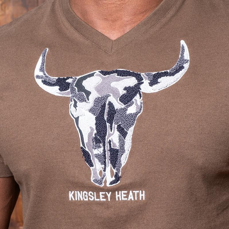 Textured Skull V-Neck Tee - Fatigue