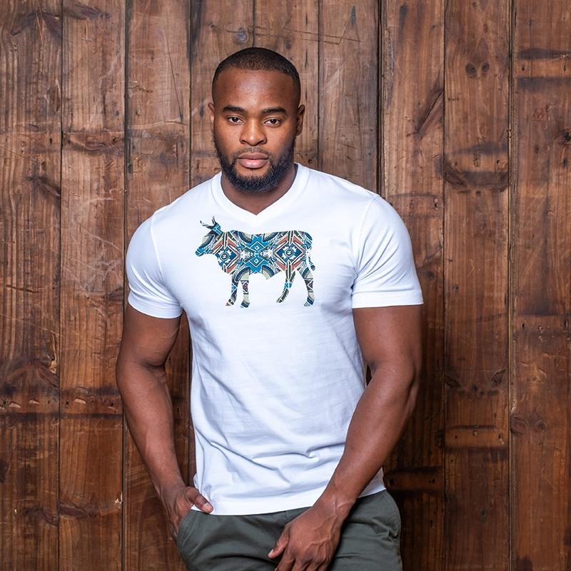 Kingsley Basotho Infill V-Neck Tee - Pelican