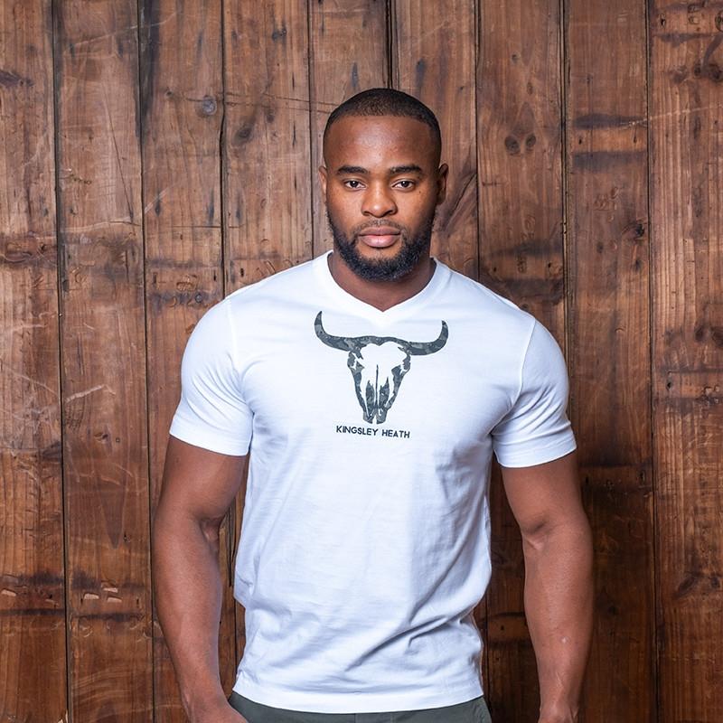 Kingsley Camo Outline Skull V-Neck Tee - Pelican