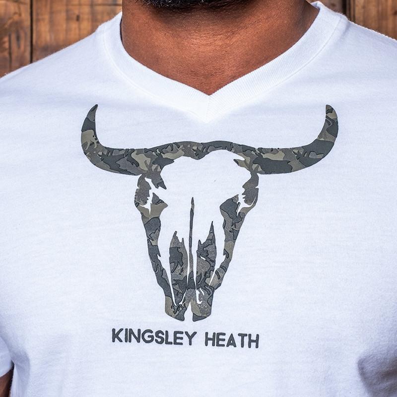 Kingsley Camo Outline Skull V-Neck Tee - Pelican