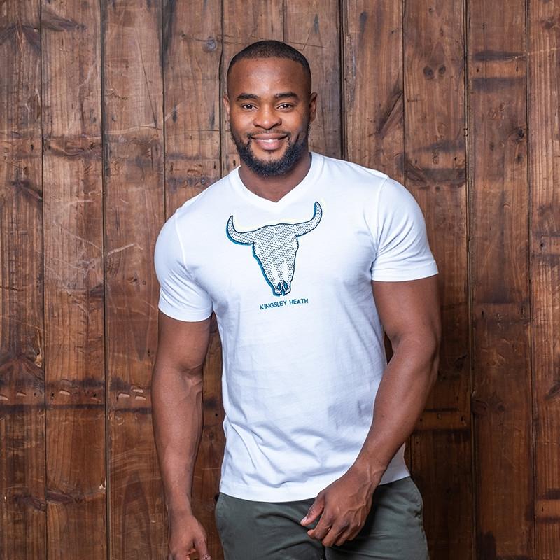 Kingsley Triple Dotted Skull V-Neck Tee - Pelican