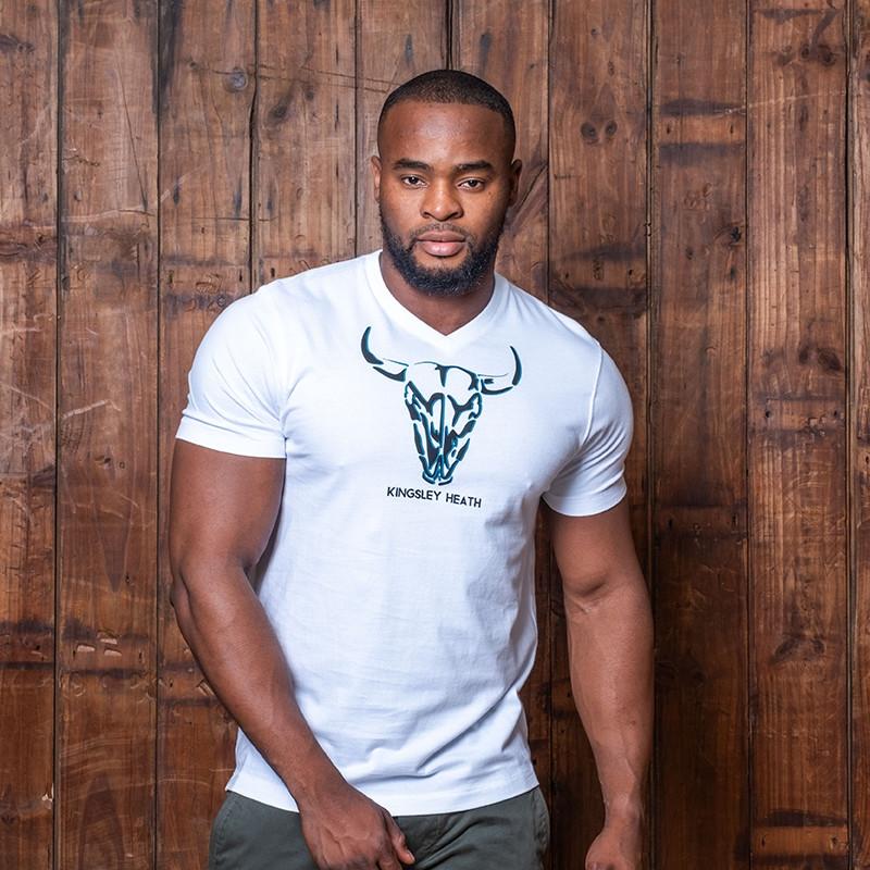 Two-Tone Skull V-Neck Tee - Pelican