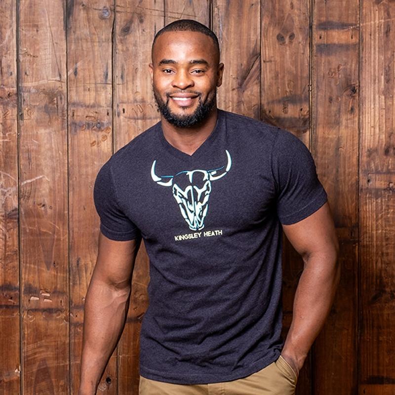 Kingsley Two-Tone Skull V-Neck Tee - Gravel