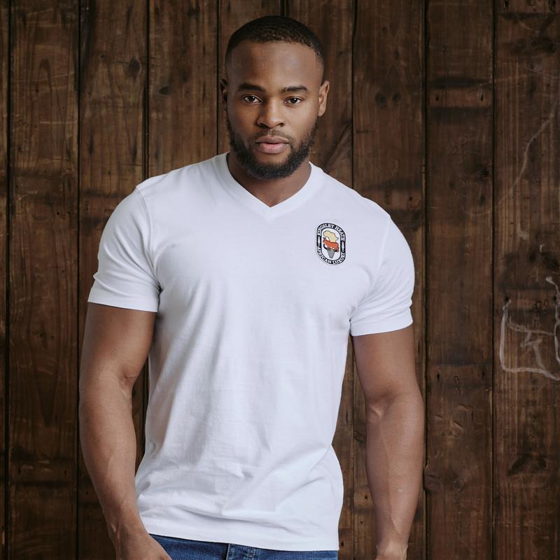 Tri-Logo Badge V-Neck Tee - Pelican