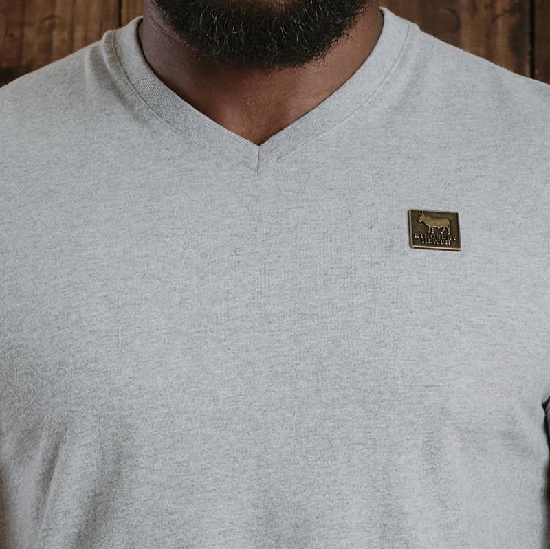 Kingsley Solid Antique Brass Badge V-Neck Tee - Vervet