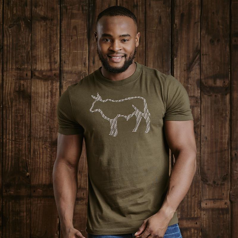Kingsley Nguni Word Repeat Outline Crew Tee  - Fatigue