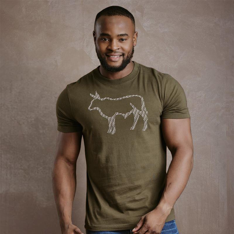 Nguni Word Repeat Outline Crew Tee - Fatigue