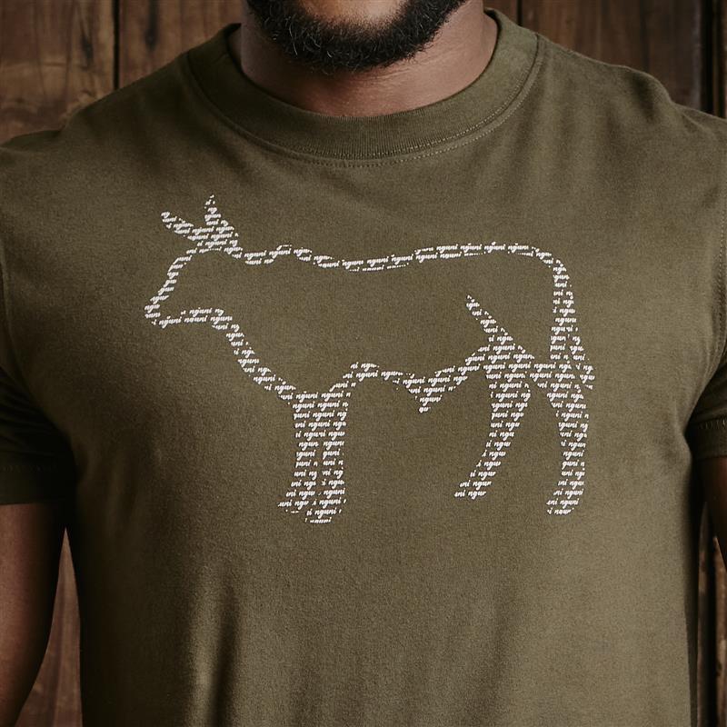 Kingsley Nguni Word Repeat Outline Crew Tee  - Fatigue