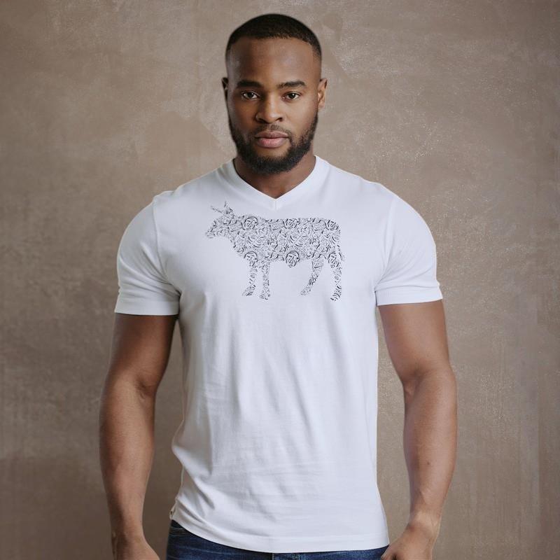 Kingsley Heath African Mask Nguni Infull V-Neck Tee - Pelican