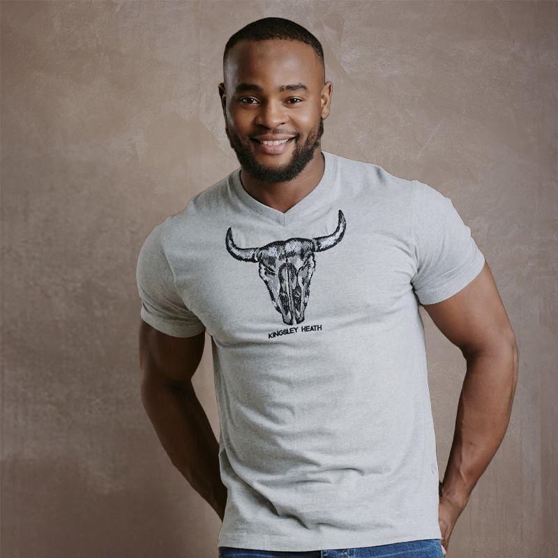 Cross Hatch Foil Skull V-Neck Tee - Vervet