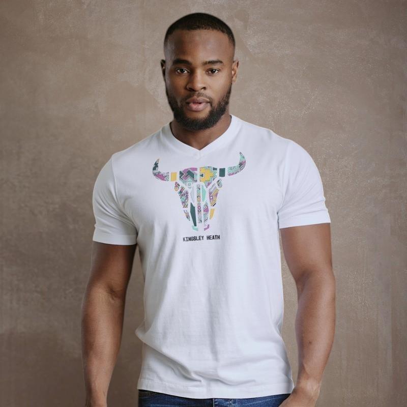Kingsley Ndebele Skull V-Neck Tee - Pelican
