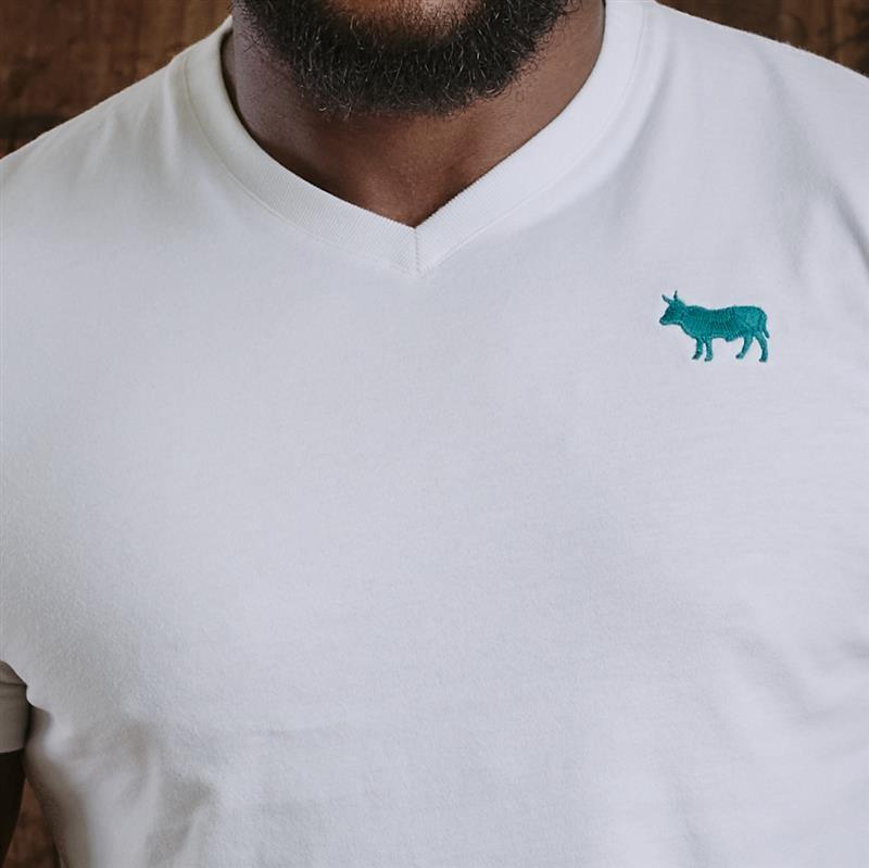 Kingsley Wool Embroidery POP V-Neck Tee  - Pelican