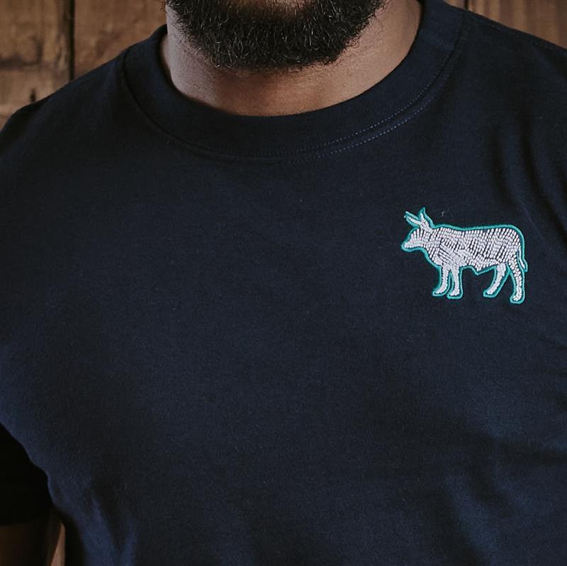Kingsley Lux Embroidered Nguni Crew Tee - Midnight