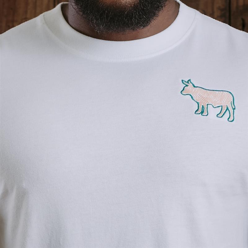 Kingsley Lux Embroidered Nguni Crew Tee - Pelican