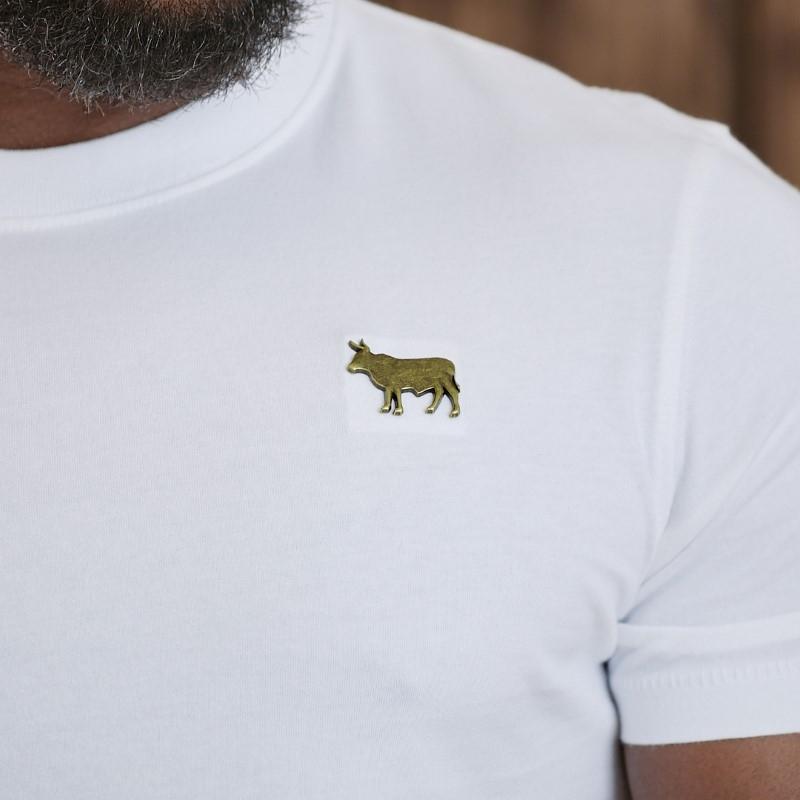 Kingsley Nguni Metal Badge Crew Tee - Pelican