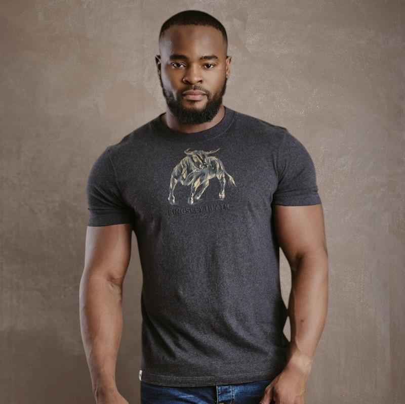 Kingsley Charging Bull Crew Tee - Gravel