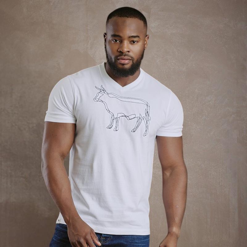 Kingsley Nguni Tri Outline V-Neck Tee  - Pelican