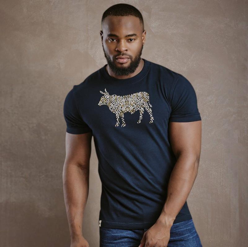 Kingsley Coral Foil Infill  Nguni Crew Tee - Midnight
