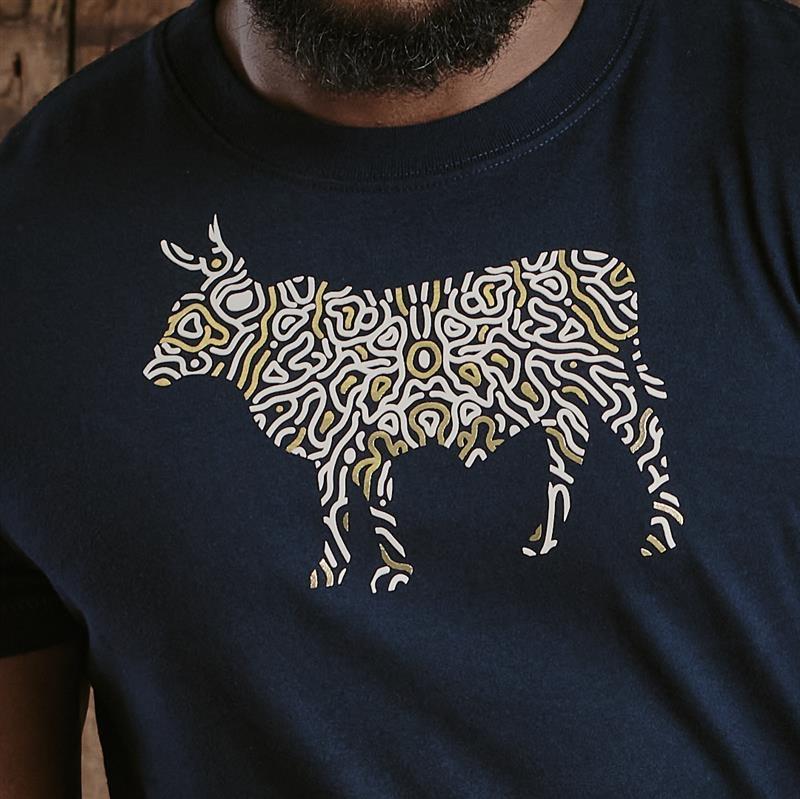 Kingsley Coral Foil Infill  Nguni Crew Tee - Midnight