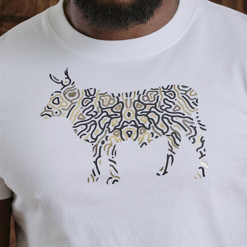Kingsley Coral Foil Infill  Nguni Crew Tee - Pelican