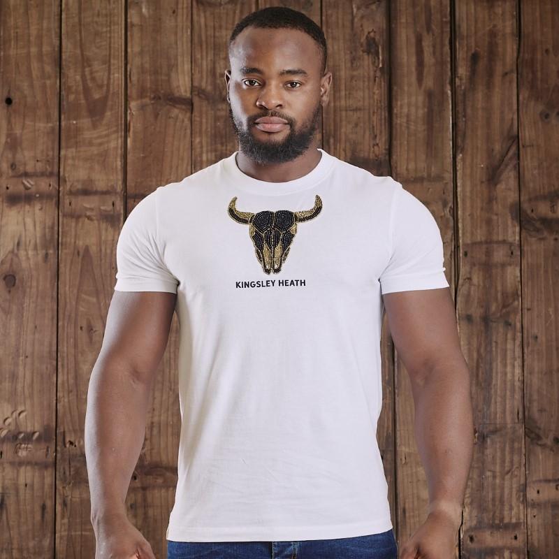 Kingsley Medium Beaded Nguni Crew Tee - Pelican