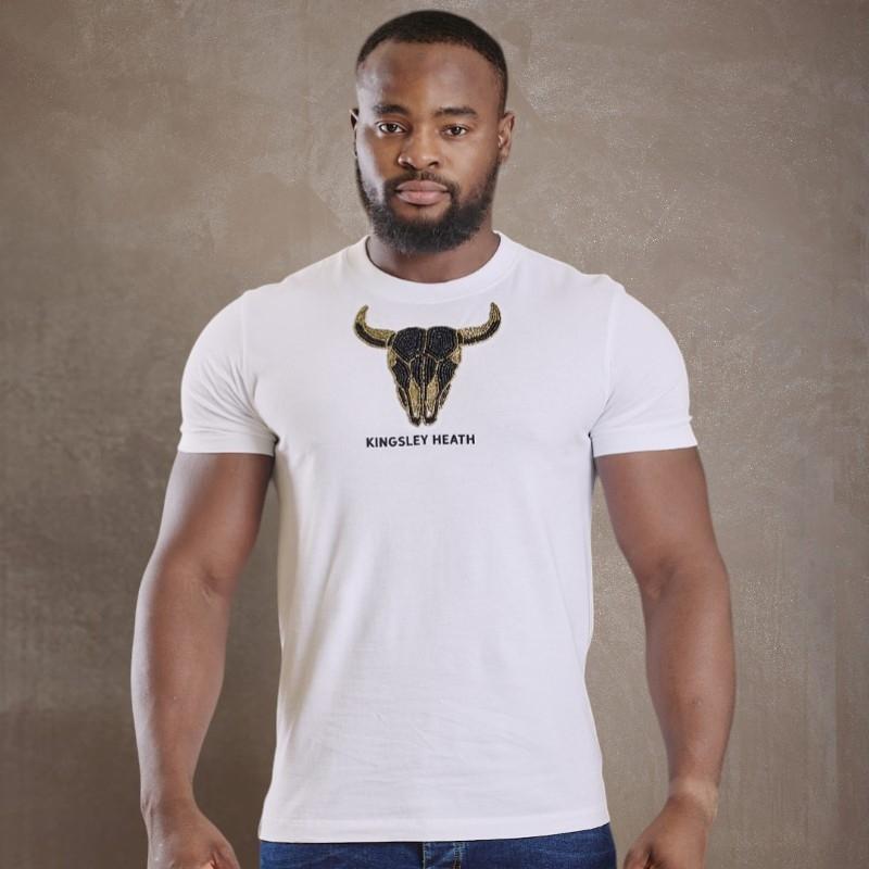 Kingsley Medium Beaded Nguni Crew Tee - Pelican