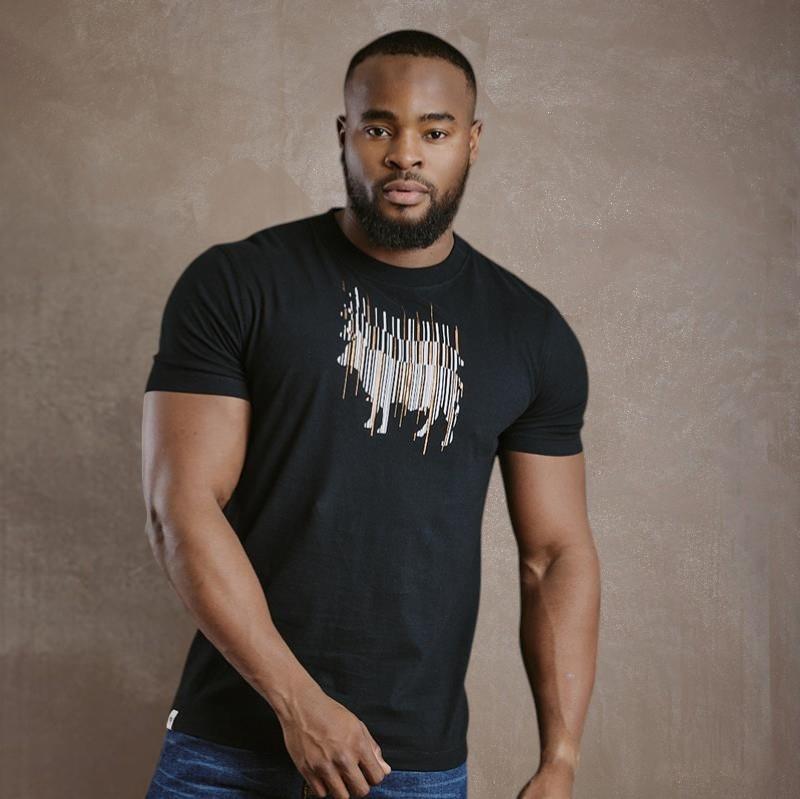 Kingsley 3 D Stacked Shutter Foil Nguni  Crew Tee - Mamba
