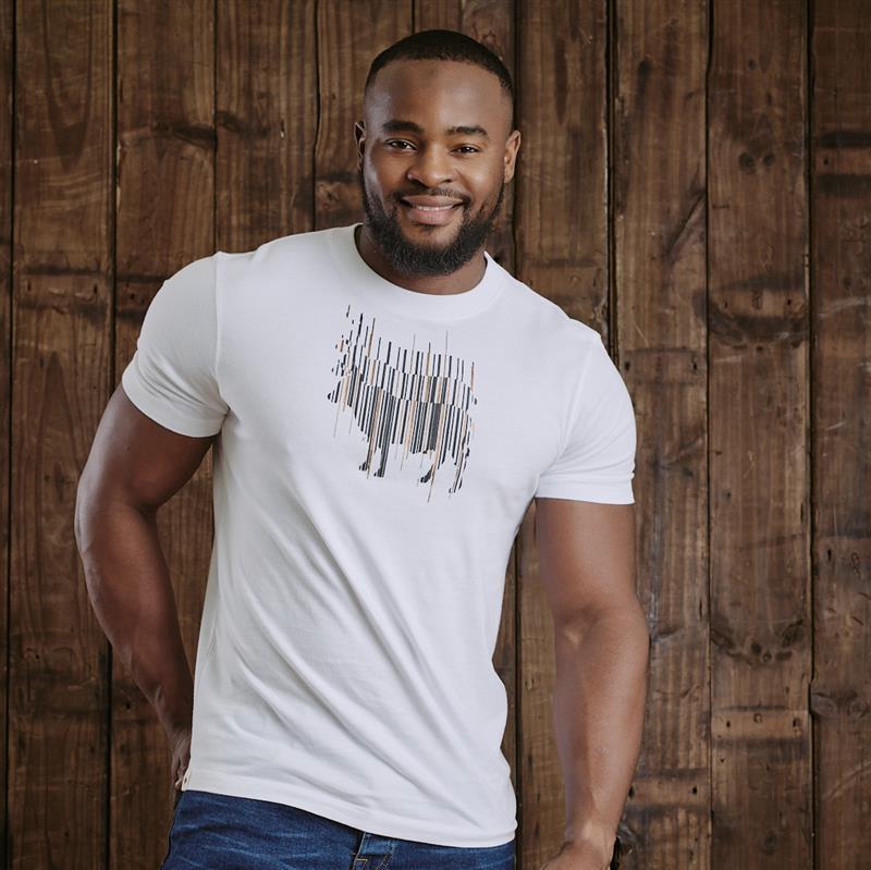 Kingsley 3 D Stacked Shutter Foil Nguni Crew Tee - Pelican