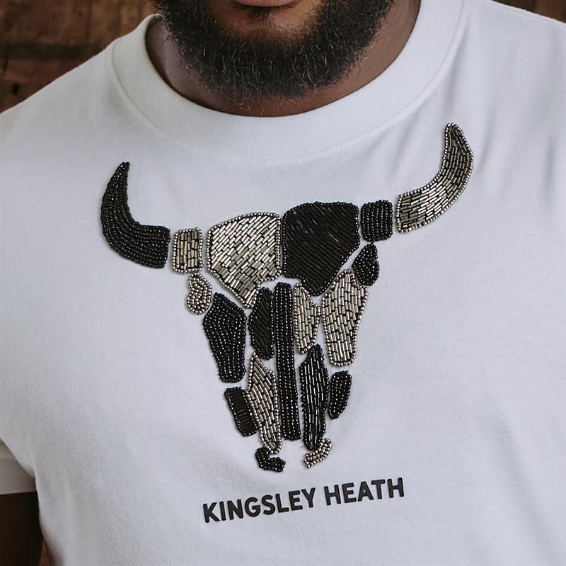 Kingsley Skull Segmented Bead Crew Tee - Pelican