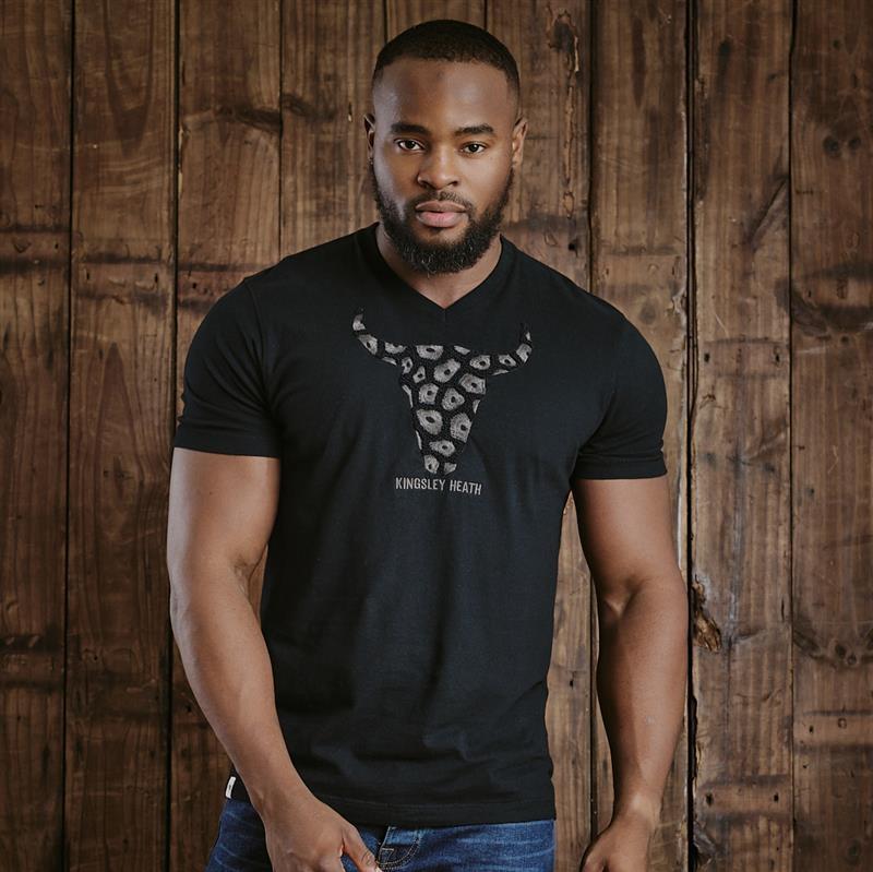 Kingsley Coral Towelling Skull V-Neck Tee - Mamba