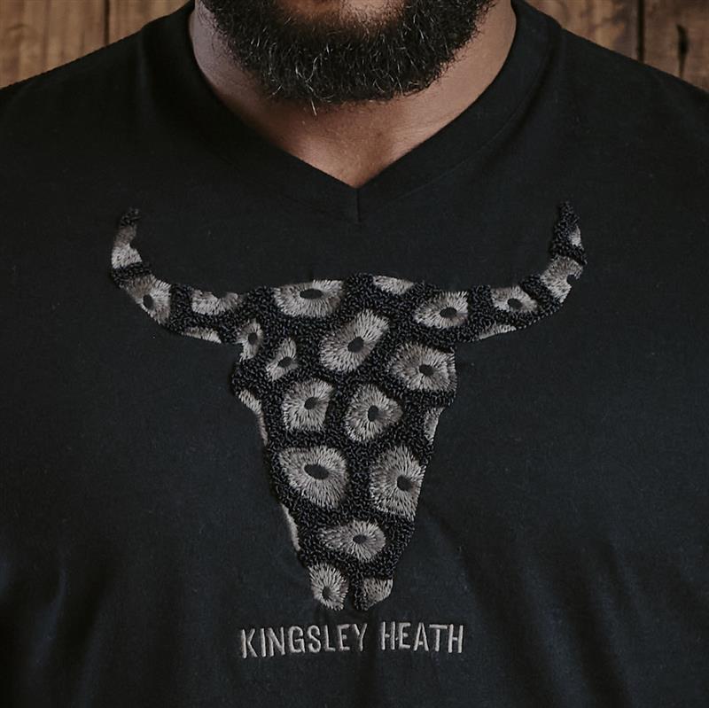 Kingsley Coral Towelling Skull V-Neck Tee - Mamba
