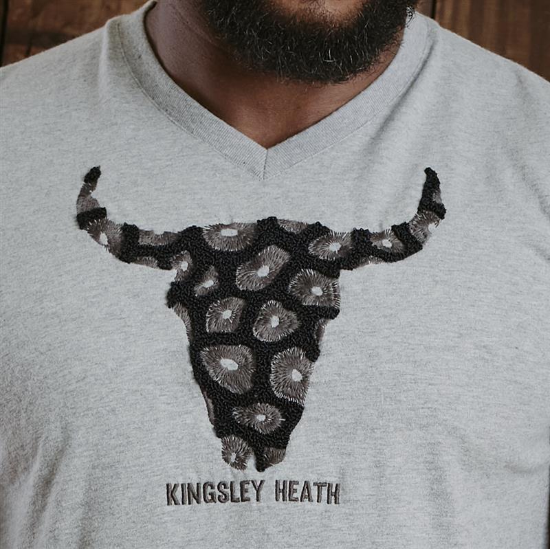 Kingsley Coral Towelling Skull V-Neck Tee  - Vervet